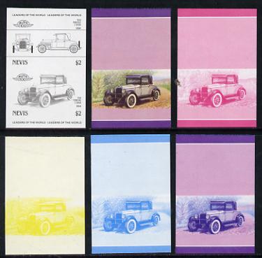 Nevis 1985 $2 Pontiac 2-door (1926) set of 6 imperf progressive colour proofs in se-tenant pairs comprising the 4 basic colours plus blue & magenta and blue, magenta & yellow composites (6 pairs as SG 336a) unmounted mint, stamps on cars, stamps on pontiac