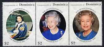 Dominica 1996 The Queen's 70th Birthday set of 3 unmounted mint, SG 2118-20, stamps on royalty