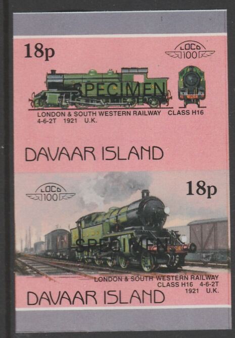 Davaar Island 1983 Locomotives #1 L&SW Class H16 4-6-2T loco 18p imperf se-tenant pair overprinted SPECIMEN unmounted mint, stamps on railways