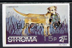 Stroma 1971 Strike Mail - Dogs - Labrador imperf 15p on 2s overprinted Europa 1969 additionally opt'd  Emergency Strike Post International Mail unmounted mint , stamps on , stamps on  stamps on dogs, stamps on labrador, stamps on postal, stamps on cinderella, stamps on strike