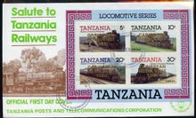 Tanzania 1985 Locomotives perf miniature sheet with 'Caribbean Royal Visit 1985' opt in gold on cover with first day cancel, stamps on railways, stamps on royalty, stamps on royal visit
