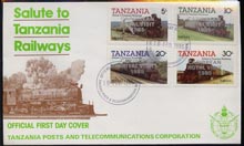 Tanzania 1985 Locomotives perf set of 4 with 'Caribbean Royal Visit 1985' opt in silver on cover with first day cancel, stamps on , stamps on  stamps on railways, stamps on royalty, stamps on royal visit