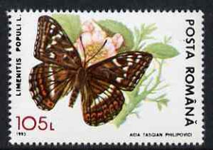 Rumania 1993 Admiral Butterfly from Protected Animals set of 6 unmounted mint, SG 5531, Mi 4899*, stamps on butterflies