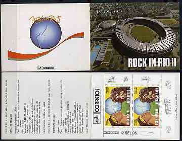 Brazil 1991 Rock in Rio booklet containing pane of six se-tenant pairs SG 2463-64, stamps on music, stamps on pops