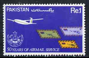 Pakistan 1981 50th Anniversary of Airmail Service unmounted mint, SG 548, stamps on postal   