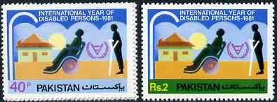 Pakistan 1981 International Year for Disabled Persons set of 2 unmounted mint, SG 574-75*, stamps on , stamps on  stamps on medical, stamps on  stamps on disabled, stamps on  stamps on wheelchair