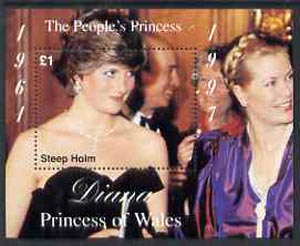 Steep Holm 1997 Diana, The People's Princess perf souvenir sheet #1 (£1 value Attending a Function) unmounted mint, stamps on royalty     diana