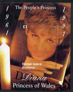 Davaar Island 1997 Diana, The Peoples Princess perf souvenir sheet (Â£1 value showing candle-lit picture) unmounted mint, stamps on royalty     diana            candle