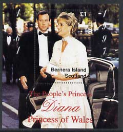 Bernera 1997 Diana, The People's Princess perf souvenir sheet (Â£1 value Arriving for a Function) unmounted mint, stamps on royalty     diana     police