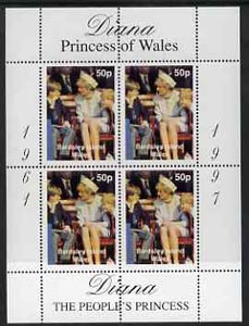 Bardsey (British Local) 1997 Diana, The Peoples Princess perf sheetlet containing 4 x 50p values (With William & Harry) unmounted mint, stamps on royalty     diana