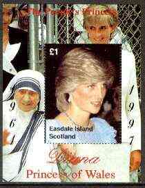 Easdale 1997 Diana, The People's Princess perf souvenir sheet #1 (Â£1 value Mother Teresa in background) unmounted mint, stamps on , stamps on  stamps on royalty     diana    personalities         nobel