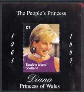Easdale 1997 Diana, The People's Princess perf souvenir sheet #2 (£1 value Portrait with black background) unmounted mint, stamps on royalty     diana    personalities     