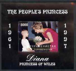 Turkmenistan 1997 Diana, The People's Princess perf souvenir sheet #2 (Portrait with black frame) unmounted mint, stamps on , stamps on  stamps on royalty     diana      