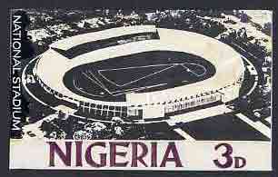 Nigeria - Original artwork probably intended for the 1961 definitive series - showing National Stadium (3d value) by unknown artist in black and white,  8 x 5 mounted on board, stamps on , stamps on  stamps on stadia