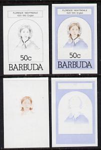 Barbuda 1981 Florence Nightingale 50c set of 4 imperf progressive colour proofs comprising 3 single colours plus 3-colour composite (as SG 546) unmounted mint, stamps on , stamps on  stamps on medical, stamps on personalities, stamps on nurses, stamps on women