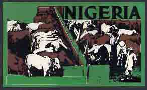 Nigeria - Original undenominated artwork probably submitted as essay for the 1973-74 definitive issue showing Cattle (Inscription cut out from overlay but marked 'Obudu Cattle Ranch' on reverse) by unknown artist 8 x 5 mounted on board, stamps on , stamps on  stamps on cattle    bovine     agriculture