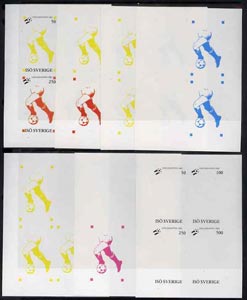 Iso - Sweden 1982 Football World Cup imperf sheetlets containing set of 4 values, the set of 7 progressive colour proofs comprising the 4 individual colours, 2, 3 and all 4-colour composites unmounted mint, stamps on , stamps on  stamps on football, stamps on  stamps on  iso , stamps on  stamps on , stamps on  stamps on sport