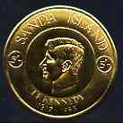 Sanda Island 1965 J F Kennedy 5s coin shaped in gold foil (small format) with background colour (blue) omitted unmounted mint