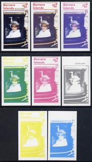 Bernera 1982 Princess Di's 21st Birthday souvenir sheet (\A31 value) the set of 8 imperf progressive colour proofs comprising the four individual colours plus  two 2-colour, 3-colour and all 4-colour composites, unmounted mint, stamps on royalty, stamps on diana, stamps on charles, stamps on 
