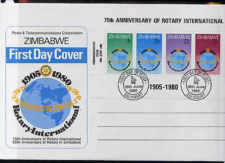 Zimbabwe 1980 75th Anniversary of Rotary International m/sheet on illustrated unaddressed cover with first day cancel, SG MS 595, stamps on , stamps on  stamps on rotary