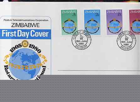 Zimbabwe 1980 75th Anniversary of Rotary International set of 4 on illustrated unaddressed cover with first day cancel, SG MS 595, stamps on rotary