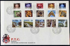 Rhodesia 1978 definitive set of 15 values complete on Official unaddressed cover with first day cancel, SG 555-69, stamps on , stamps on  stamps on waterfalls, stamps on  stamps on minerals, stamps on  stamps on animals