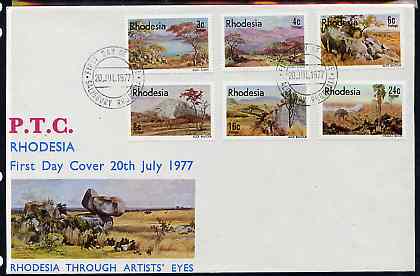 Rhodesia 1977 Landscape Paintings set of 6 on illustrated unaddressed cover with first day cancel, SG 543-48, stamps on arts, stamps on mountains   