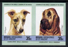 St Vincent - Bequia 1985 Dogs (Leaders of the World) 35c (Bloodhound & Whippet) imperf se-tenant pair unmounted mint, stamps on dogs    whippet           bloodhound     animals    