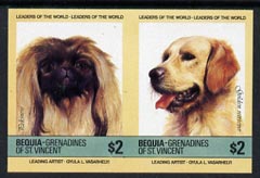 St Vincent - Bequia 1985 Dogs (Leaders of the World) $2 (Pekinese & Golden Retriever) imperf se-tenant pair unmounted mint, stamps on dogs       pekingese    retriever      animals