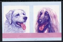 St Vincent - Bequia 1985 Dogs (Leaders of the World) 25c (Kuvasz & Afghan Hound) imperf se-tenant proof pair in magenta & blue only unmounted mint, stamps on , stamps on  stamps on dogs      afghan    kuvasz       animals    