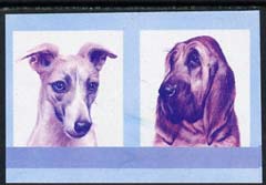 St Vincent - Bequia 1985 Dogs (Leaders of the World) 35c (Bloodhound & Whippet) imperf se-tenant proof pair in magenta & blue only unmounted mint, stamps on , stamps on  stamps on dogs    whippet           bloodhound     animals    