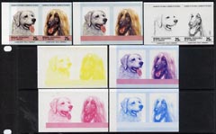 St Vincent - Bequia 1985 Dogs (Leaders of the World) 25c (Kuvasz & Afghan Hound) set of 7 imperf se-tenant progressive proof pairs comprising the 4 individual colours, plus 2, 3 and all 4-colour composites unmounted mint, stamps on , stamps on  stamps on dogs      afghan    kuvasz       animals    