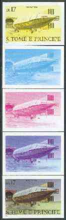 St Thomas & Prince Islands 1980 Airships 17Db (Mayfly) set of 5 imperf progressive proofs comprising blue and magenta single colours, blue & magenta and black & yellow composites plus all four colours unmounted mint, stamps on , stamps on  stamps on aviation, stamps on  stamps on airships