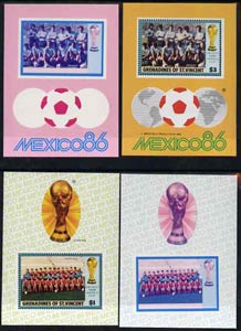 St Vincent - Grenadines 1986 World Cup Football the set of two m/sheet die proofs in red and blue only (missing Country name & value) on Cromalin plastic card (ex archive..., stamps on football, stamps on sport