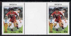 St Vincent - Bequia 1986 World Cup Football 45c (Belgium) gutter pair (unfolded) from uncut archive proof sheet unmounted mint, stamps on football  sport