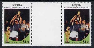 St Vincent - Bequia 1986 World Cup Football $1.50 (Italy) gutter pair (unfolded) from uncut archive proof sheet unmounted mint, stamps on football  sport