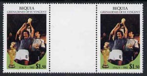 St Vincent - Bequia 1986 World Cup Football $1.50 (Italy) gutter pair (unfolded) from uncut archive proof sheet unmounted mint, stamps on , stamps on  stamps on football  sport