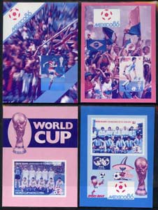 St Vincent - Union Island 1986 World Cup Football the set of 4 m/sheets die proofs in red and blue only on Cromalin plastic card (ex archives), stamps on football  sport