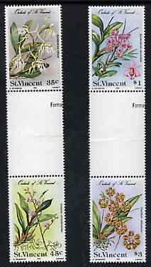 St Vincent 1985 Orchids set of 4 in se-tenant gutter pairs (folded through gutters) from uncut archive proof sheet unmounted mint (SG 850-53), stamps on , stamps on  stamps on flowers, stamps on  stamps on orchids