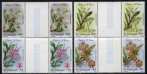 St Vincent 1985 Orchids set of 4 in gutter pairs (folded through gutters) from uncut archive proof sheet unmounted mint (SG 850-53), stamps on , stamps on  stamps on flowers, stamps on  stamps on orchids