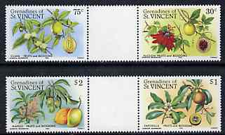 St Vincent - Grenadines 1985 Fruits & Blossoms set of 4 in se-tenant gutter pairs (folded through gutters) from uncut archive proof sheet (SG 398-401) unmounted mint, stamps on , stamps on  stamps on flowers  fruit