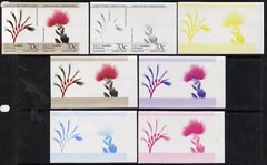 St Vincent - Bequia 1985 Flowers (Leaders of the World) 70c (Anogozanthos manglesii & Metrosideros collina) set of 7 imperf se-tenant progressive proof pairs comprising t..., stamps on flowers