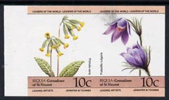 St Vincent - Bequia 1985 Flowers (Leaders of the World) 10c (Primula veris & Pulsatilla vulgaris) imperf se-tenant pair unmounted mint, stamps on , stamps on  stamps on flowers