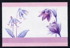 St Vincent - Bequia 1985 Flowers (Leaders of the World) 10c (Primula veris & Pulsatilla vulgaris) imperf se-tenant proof pair in magenta & blue only unmounted mint, stamps on , stamps on  stamps on flowers