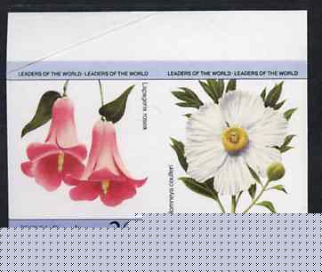 St Vincent - Bequia 1985 Flowers (Leaders of the World) 20c (Lapageria rosea & Romneya coulteri) imperf se-tenant pair unmounted mint, stamps on flowers