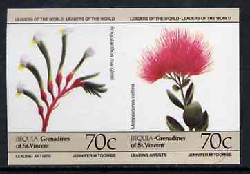 St Vincent - Bequia 1985 Flowers (Leaders of the World) 70c (Anogozanthos manglesii & Metrosideros collina) imperf se-tenant pair unmounted mint, stamps on , stamps on  stamps on flowers