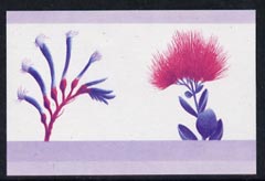 St Vincent - Bequia 1985 Flowers (Leaders of the World) 70c (Anogozanthos manglesii & Metrosideros collina) imperf se-tenant proof pair in magenta & blue only unmounted m..., stamps on flowers