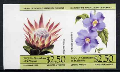St Vincent - Bequia 1985 Flowers (Leaders of the World) $2.50 (Protea laurifolia & Thunbergia grandiflora) imperf se-tenant pair unmounted mint, stamps on flowers