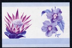 St Vincent - Bequia 1985 Flowers (Leaders of the World) $2.50 (Protea laurifolia & Thunbergia grandiflora) imperf se-tenant proof pair in magenta & blue only unmounted mint, stamps on , stamps on  stamps on flowers