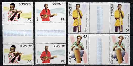St Vincent 1985 Musical Instruments set of 4 in unfolded gutter pairs from uncut archive proof sheet (SG 905-8), stamps on music, stamps on musical instruments